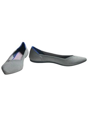Rothy’s Point Flats Cloud Grey Birdseye Knit Pointed Toe Blue Trim Size 9 NWOT